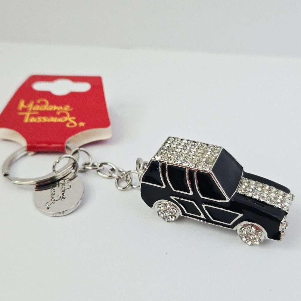 Madame Tussauds London Rhinestone Keychain Black SUV Car Metal Purse Charm Bling